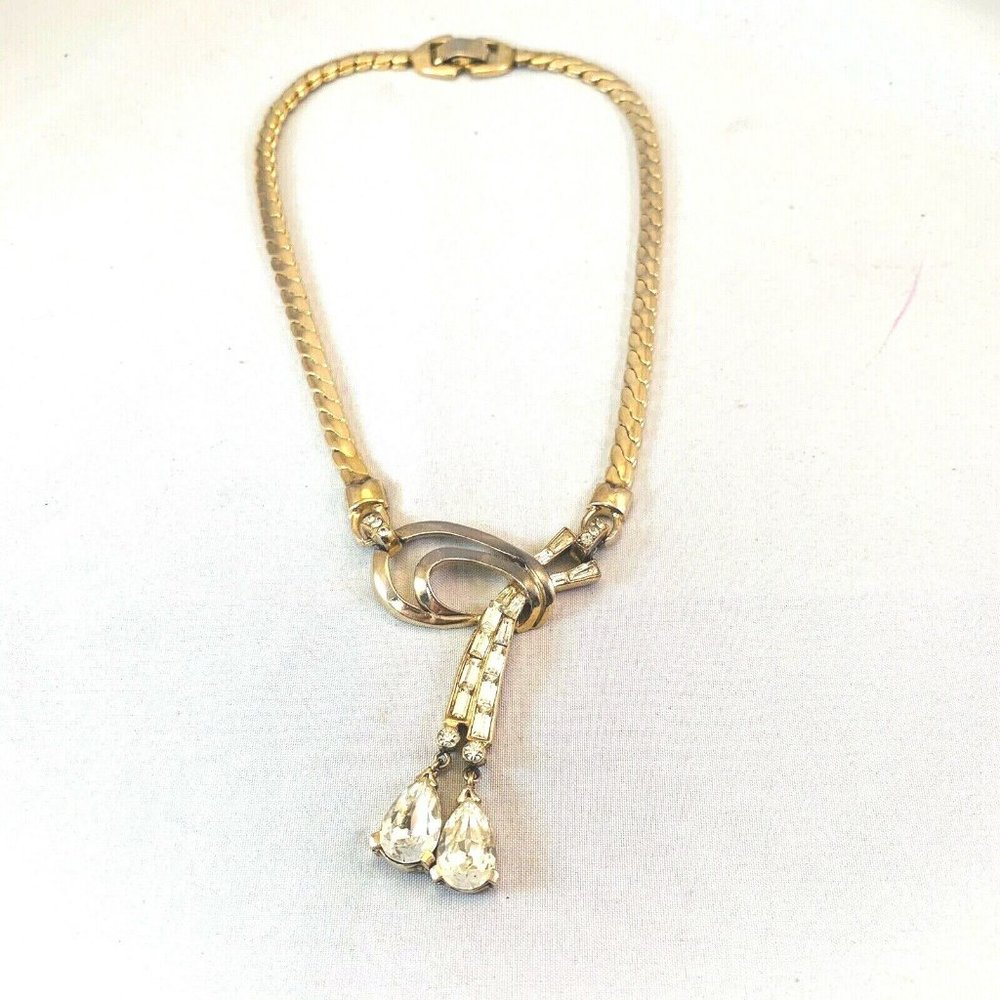 Vtg Trifari Gold Rhinestone Statement Necklace 17M